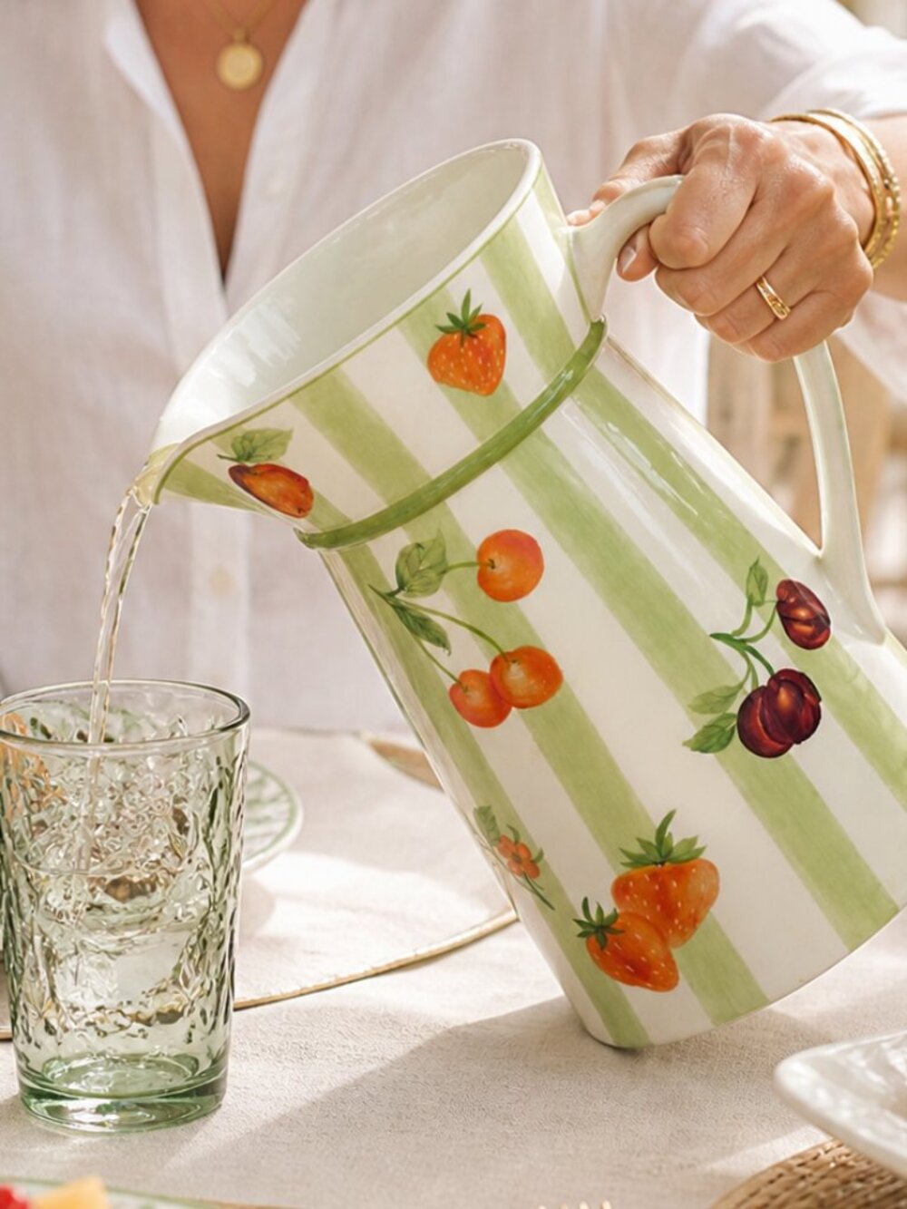 Sadek Large Hand-Painted Fruit Pitcher Strawberry Cherry Cottage Farmhouse NWOT - Picture 8 of 8